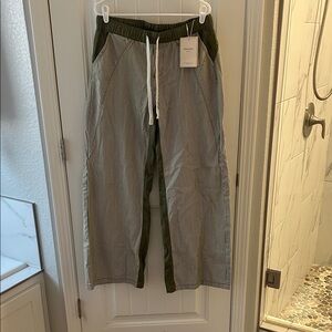 Amazon Women's Striped Flare Pants with Olive Accents